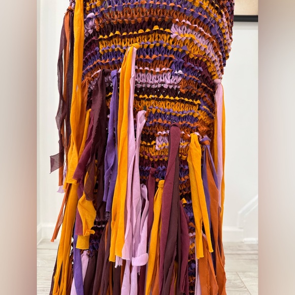 ULLA JOHNSON Emmalina Crochet Fringe Cotton & Silk Maxi Dress in Violet Orange - Picture 7 of 14